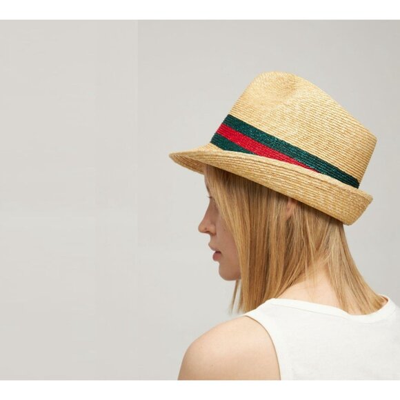 NWT 100% Authentic Gucci Beige Web Sherry Line Straw Hat Size XS main image 8